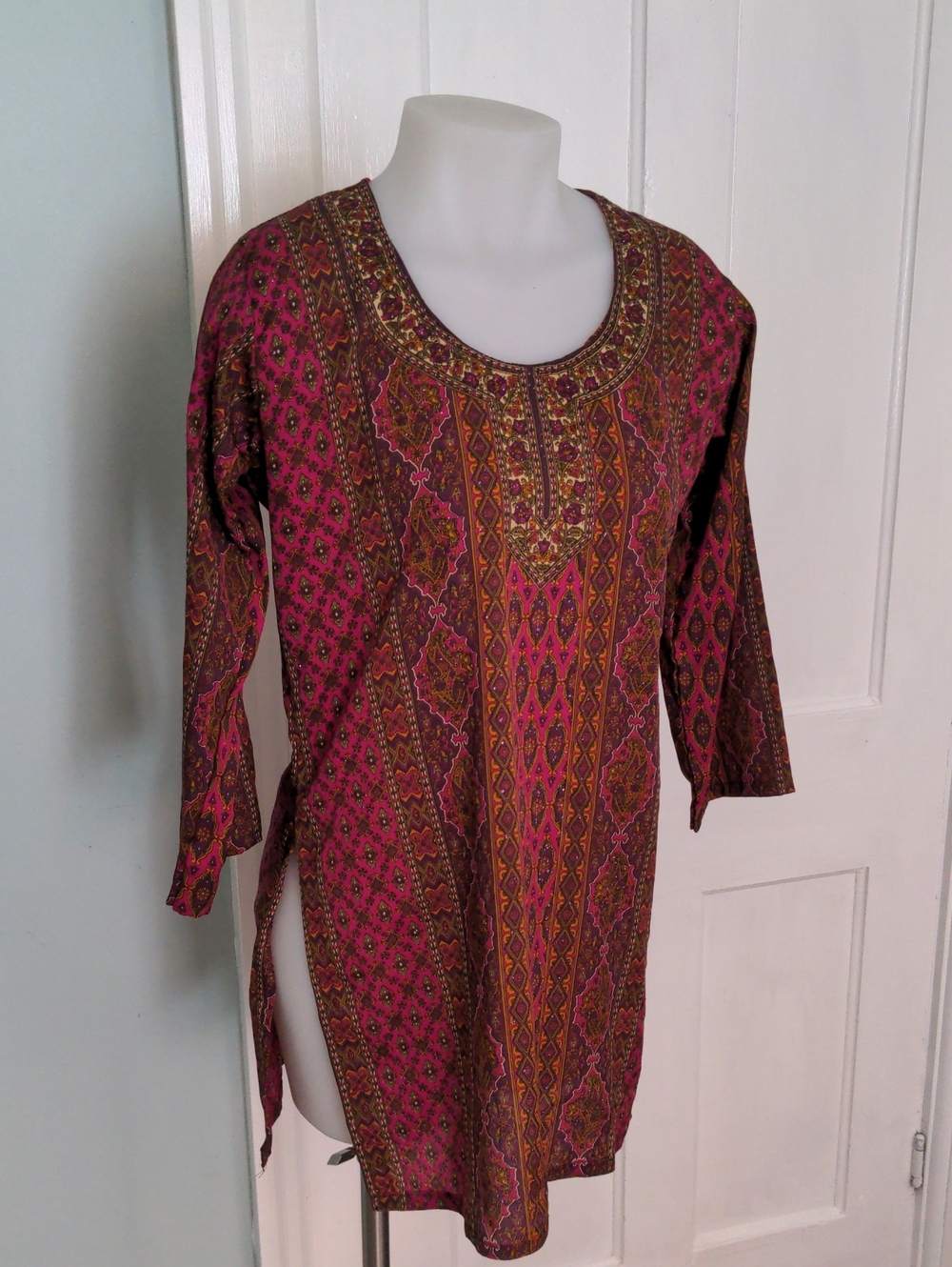 Pink and Brown Printed Tunic Top/Kurta With Rhinestone Detail